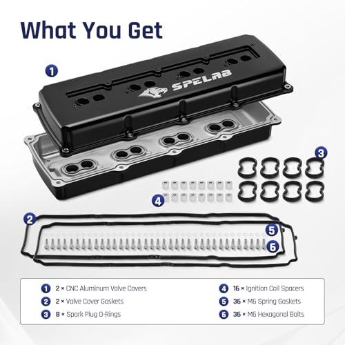 SPELAB Valve Cover Compatible with Hemi Gen III 5.7/6.1/6.4 Engine 2003-2020 Cast Aluminum Black - color: Black