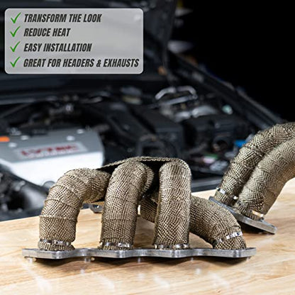 SunplusTrade 2" x 50' Titanium Exhaust Wrap for Motorcycle Car Headers with Stainless Steel Zip Ties
