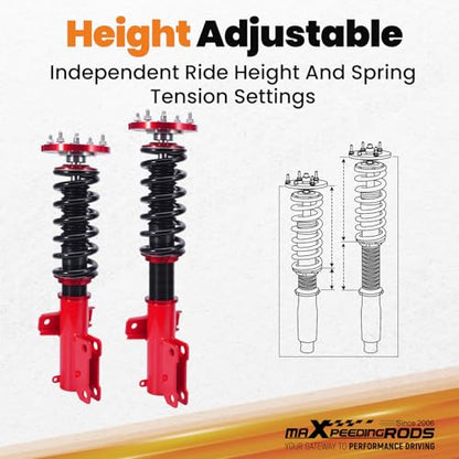 maXpeedingrods Coilovers for Ford Mustang 2005-2014, 24 Levels Adjustable Damper Coilovers Suspension Kit, Height Adjuatble Shock Absorber Strut, Lowering Kit Red - color: Red
