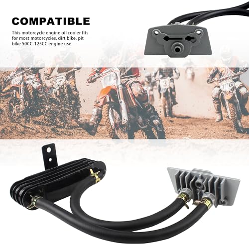 Motorcycle Oil Cooler,GY6 4 Row Oil Cooling Radiator Engine Kit with Oil Pipe Edge Cover for Dirt Pit Bike 125cc Motocross Engine Cooling
