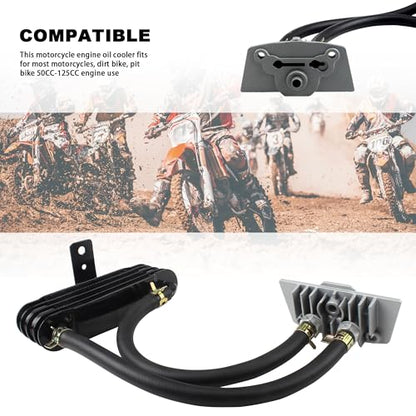 Motorcycle Oil Cooler,GY6 4 Row Oil Cooling Radiator Engine Kit with Oil Pipe Edge Cover for Dirt Pit Bike 125cc Motocross Engine Cooling