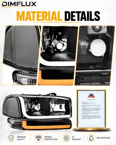 LED DRL Headlight, Headlights Assembly Kit Compatible with 1999-2007 GMC Sierra/1999-2006 Yukon Replacement Headlamp Black Housing Clear Reflector - color: Black Housing Clear Reflector