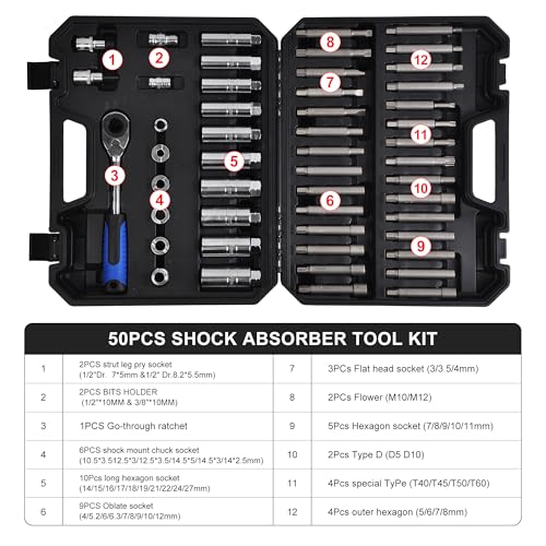 50PCS Shock Absorber Strut Nut Socket Set for Strut mounts, Shock Absorbers and Struts