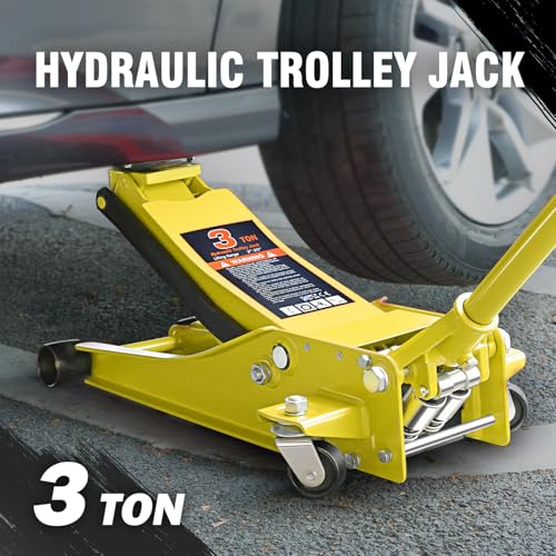 DNA Motoring Low Profile Hydraulic Trolley Service/Floor Jack, 3 Ton (6000 lbs) Capacity Heavy Duty Hydraulic Car Jack, Lifting Range 3"-20", Yellow, TOOLS-00475-YL - color: Yellow, style: 3 ton