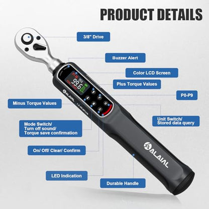 Digital Torque Wrench 3/8 Drive, 1.5-99.6 ft-lb ±2% Accuracy - size: 1.5-99.6Ft.Lb/2-135Nm-3/8"
