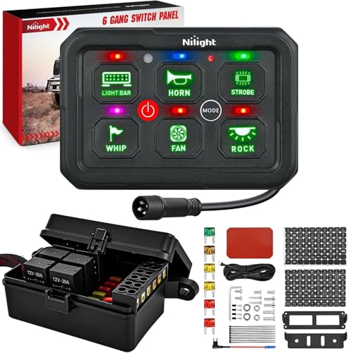 Nilight 6 Gang Switch Panel Green 12V 60A Circuit Control System 4-Mode - color: Green, size: 6 Gang Switch 4 Modes
