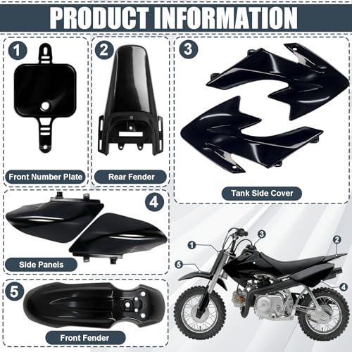 Podoy CRF50 Plastics Kit ABS Body Fender Fairing Set 7PCS with Bolt (Black) - style: Black
