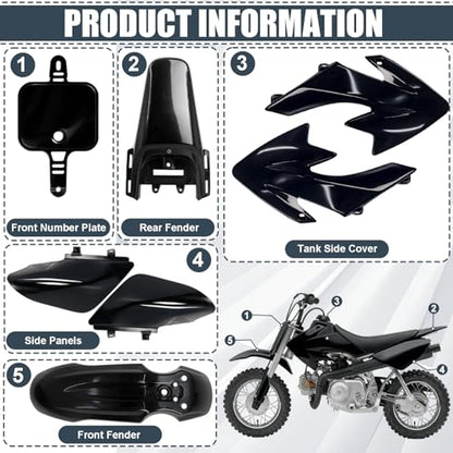 Podoy CRF50 Plastics Kit ABS Body Fender Fairing Set 7PCS with Bolt (Black) - style: Black