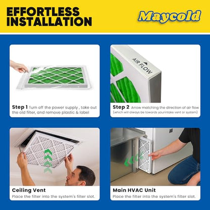 Maycold MERV 13 10x20x1 Air Filter (6-Pack), High-Efficiency Pleated AC & Furnace Filters, Actual Size: 9.70” x 19.70” x 0.75”, Individually Wrapped in Plastic - size: 10x20x1 M13 6-PACK