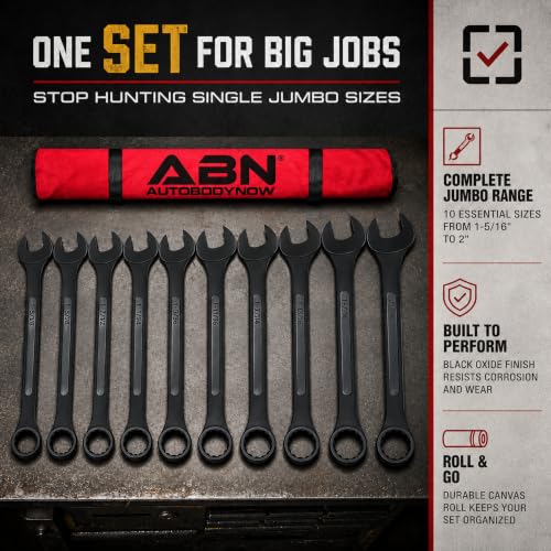ABN Large Combination Wrench Set SAE 1-5/16 to 2in - Standard 10 Piece Jumbo Open End Wrench Set
