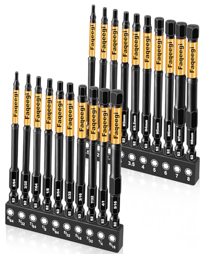 20PCS 4 Inch S2 Magnetic Hex Bit Set Metric SAE Impact Drill Bits