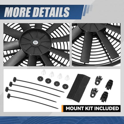 Auto Dynasty 14 inch Universal 12V Electric Radiator Cooling Fan Kit, Black - color: Black, size: 14 Inch Diameter