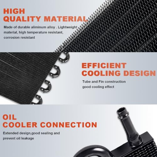 BARTOO Universal 5/16" Transmission Oil Cooler Kit, Aluminium alloy 8 Pass Tube and Fin Oil Cooler Kit (Black) - color: Black, size: 8 Pass