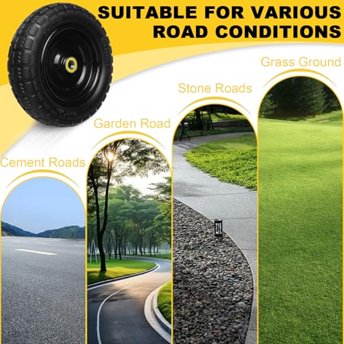 10 Inch Solid Rubber Tires, 4.10/3.50-4 Tire and Flat Free with 5/8" Bearings, 2.17" Offset Hub for GOR Garden Carts, Garden Wagon Carts, Trolleys, Hand Trucks and Utility Cart(4 Pack) - size: 10 INCH - 4 Pack