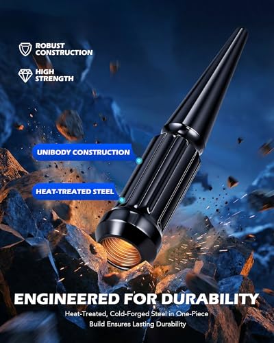OMT M14x1.5 Spike Lug Nuts, 32pcs Lug Nuts Set with 1 Socket Key - color: Black, size: M14x1.5, style: 32Pcs Spike Spline Tuner