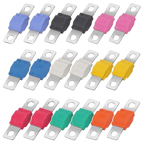 Linkstyle AMI MIDI Fuse Kit 18PCS, High Current Bolt-On Mini Fuses 30A 40A 50A 60A 80A 100A 125A 150A 175A, 12V–32V Copper Plated Automotive Fuses, for Car Truck RV Marine Boat Solar System