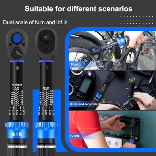 1/4" Drive Small Torque Wrench 1-8 Nm (8.85-70.8 in lb) ±3% Precision, Dual-Direction 72-Tooth Click Low Torque Wrench for Bicycle, Electronics, Small Engine Repair, and Delicate Fasteners - size: 1/4" 1-8nm