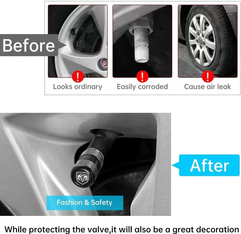 Tire Valve Stem Caps for Dodge Metal Car Wheel Air caps Auto Valve Stem Caps Accessories 4 Pcs Black - color: red-6908