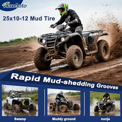 MaxAuto Set of 2 AT25x10-12 ATV UTV Mud Sand Tires,25x10x12 All-Terrain Off-Road Rear Tires,6 PR, Tubeless - size: 25x10-12 Rear