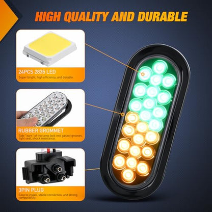 Nilight Strobe Lights 2PCS 6Inch Oval 24LED Amber Green Warning - color: 2Pcs Amber Green 24Led Strobe Lights