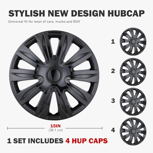 Auto Hubcap Set, R15 Hubcap Wheel Cover Replacement, 15 inch - color: 5083-Black Lacquer-15