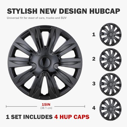Auto Hubcap Set, R15 Hubcap Wheel Cover Replacement, 15 inch - color: 5083-Black Lacquer-15