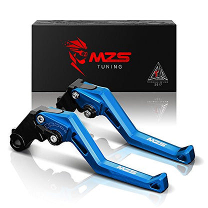 MZS Blue Motorcycle Clutch Brake Levers, Short Adjustable CNC Handle Set - color: Blue