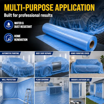 Dura-Gold 72" x 59' Pure Blue Pre-Folded Masking Film - Painters Plastic