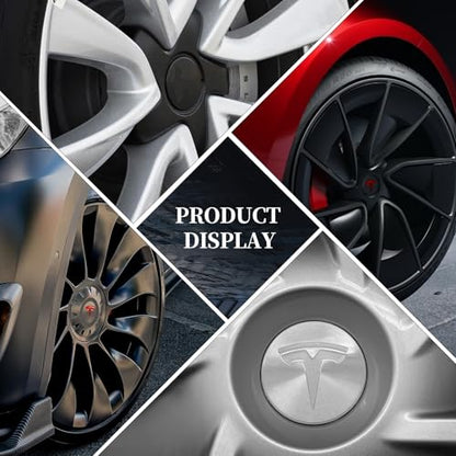 4 Pack Aluminum Waterproof Wheel Cover Center Emblem Sticker for Tesla Model 3 Model Y 56mm Hubcaps Wheel Rim Cover (Glossy Black) - color: Glossy Black