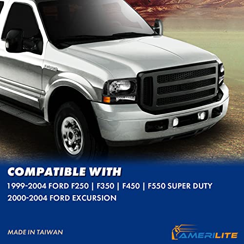 AmeriLite OE Black Replacement Headlights 4pcs Set w/Socket Bulb for 1999-04 Ford Excursion/Super Duty F250 F350 F450 F550 Truck - Passenger and Driver Side - color: Black