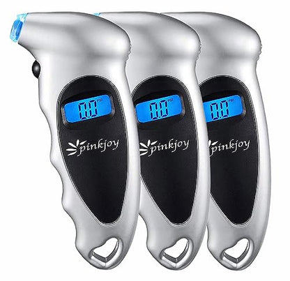 PINKJOY Digital Tire Pressure Gauge 3 Pack 150 PSI, 4 Settings, Tire Gauge for Car, Truck, Motorcycle, Bicycle with Backlit LCD and Non-Slip Grip (Silver) - color: Silver 3 Pack