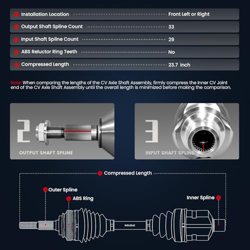 KELOKE CV Axle Shaft Assembly Compatible with Dodge & Ram - size: 66-3404