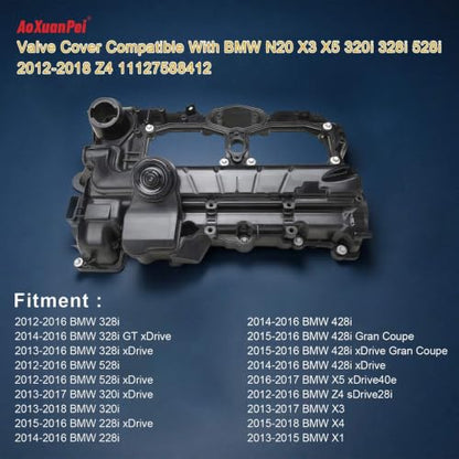 Replace 11127588412 N20 Engine Valve Cover with Gasket Bolts Oil Cap for BMW 2012-2018 528i 528i xDrive 328i 328i GT xDrive 320i 428i X1 X3 X4 X5 Z4 2.0L