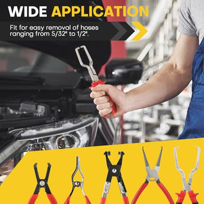 5PCS Fuel Line Pliers Set | Hose Clamp Tool, Heavy-Duty Hose Clamp Pliers Set with Filter Caliper for Automotive Line Repair