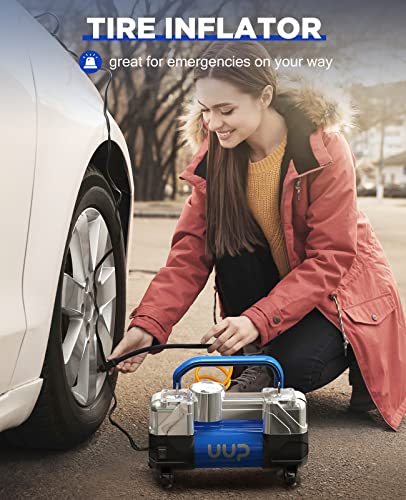 UUP Portable 12V Air Compressor, 150 PSI Tire Inflator with Dual Cylinders - color: Blue1
