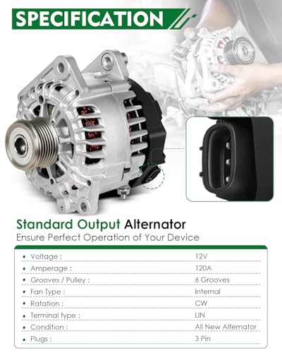 Alternator for:-Nissan Rogue 2011 2012 2013, Sentra 2007-2012, Altima 2007-2013, Rogue Select 2014-2015, 2.5L L4 110Amp 6Grooves, Replace OE#11258N, 23100-JA02A, 400-40102 - size: 23100-JA02A