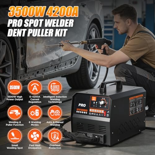 Dent Puller Welder 3500W 4200A Stud Welder Dent Repair Kit 6 Welding Modes Auto Body Spot Welder Dent Puller Machine Dent Removal Tool with Auto/Manual Welding & Overheat Protection for Car/Truck 110V