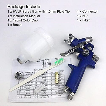 Tosucs HVLP Spray Gun with 1.0mm Tip Air Spray Gun for Car Spraying Gravity Feed Paint Gun for Car Prime,Furniture Surface Spraying,Wall Painting Include 125ml Capacity Cup