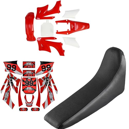 Kemblwolf Full Fender Fairing Kit and Graphics Decals with Seat for Apollo 110cc 125cc 150cc 200cc 250cc Dirt Bikes | ABS Plastic Bodywork Set with Fenders, Side Panels, Tank Shrouds, and Seat (Red) - color: Red
