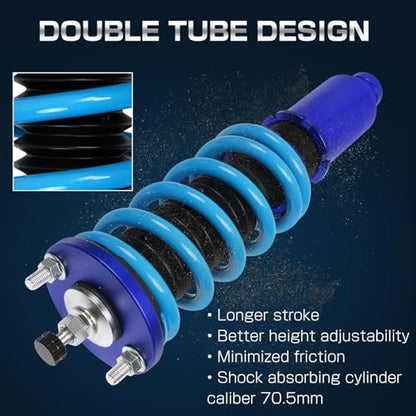 24 Levels Adjustable Coilovers Compatible with Honda Civic 1988-2000 CRX 1992-1995 Delsol 1993-1997 Integra 1990-2001 High Poundage Coil Spring Absorber Struts Suspension Lowering Kit Blue - color: Blue