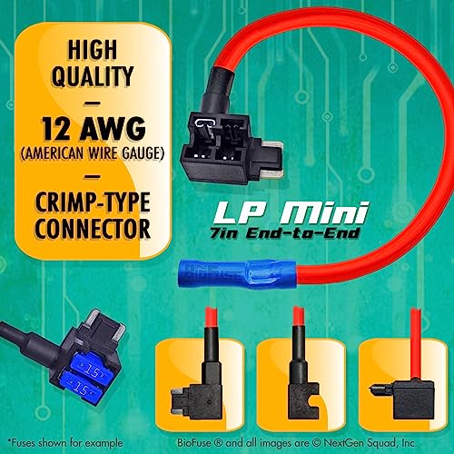 12 AWG Low Profile Mini ATT 20 Piece Automotive Car Fuse Assortment and Holders Set (2 Add-a-Circuit Tap Adapters, 18 LP-Mini Blade Fuses + Fuse Puller) 2A 3A 5A 7.5A 10A 15A 20A 25A 30A