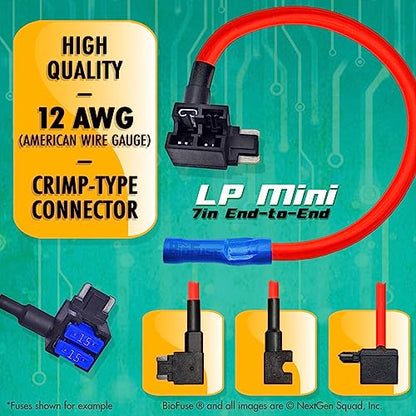 12 AWG Low Profile Mini ATT 20 Piece Automotive Car Fuse Assortment and Holders Set (2 Add-a-Circuit Tap Adapters, 18 LP-Mini Blade Fuses + Fuse Puller) 2A 3A 5A 7.5A 10A 15A 20A 25A 30A