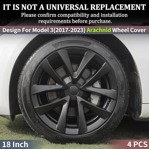4PCS Wheel Cover for Tesla Model 3 (2017-2023) Hubcaps 18 Inch Matte Black Arachnid Style Hub Cap for Car Decoration Accessories - size: 18 inch, style: M3-Legacy-Arachnid Style