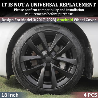 4PCS Wheel Cover for Tesla Model 3 (2017-2023) Hubcaps 18 Inch Matte Black Arachnid Style Hub Cap for Car Decoration Accessories - size: 18 inch, style: M3-Legacy-Arachnid Style