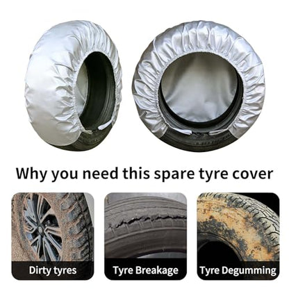 4-Pack RV Tire Covers, Waterproof & UV Resistant Wheel Covers with Windproof Hooks for Trailer, Camper, Truck, SUV & More - Fits Tire‘s Total Diameter 27’’- 29’’/73cm - (Silver-S) - size: S-Total Tire Diameter: 27"-29", style: Silver