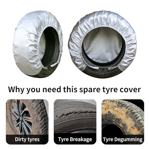 4-Pack RV Tire Covers, Waterproof & UV Resistant Wheel Covers with Windproof Hooks for Trailer, Camper, Truck, SUV & More - Fits Tire‘s Total Diameter 30’’- 32’’/80cm - (Silver-L) - size: L-Total Tire Diameter: 30"-32", style: Silver