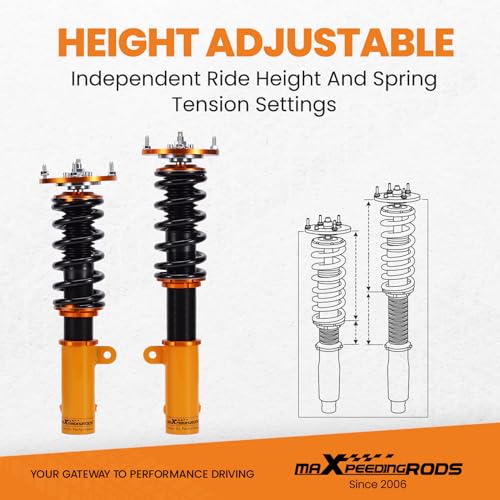maXpeedingrods Coilovers for Chevrolet Cobalt Base/LS/LT/LTZ/Sport/SS 2005-2010, 24 Levels Damper Adjustable Coilovers Suspension Kit, Height Adjustable Shock Absorber Struts, Lowering Kit, Gold