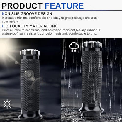 1 Inch/25mm Motorcycle Handlebar Grips Cable Throttle Hand Grips for Harley Touring Softail Dyna Sportster Street Glide Cruisers Choppers - color: black