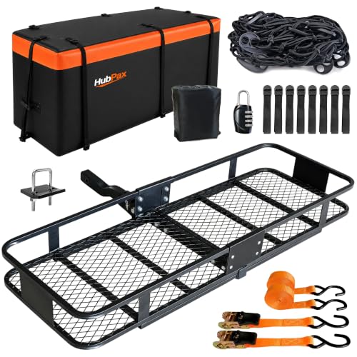 Hitch Mount Folding Trailer Cargo Carrier Basket 60" x 20" x 6" - size: 16 Cubic feet
