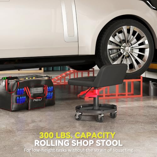 HOMCOM Rolling Mechanic Stool, 300 LBS Capacity with 360° Wheels, Black